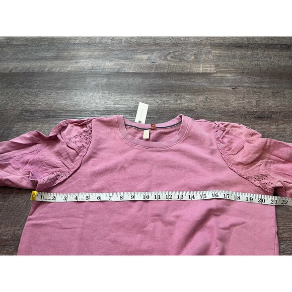 Anthropologie Womens Pullover Sweatshirt Medium Rose Pink Puff Eyelet Sleeve M5 - Picture 8 of 8
